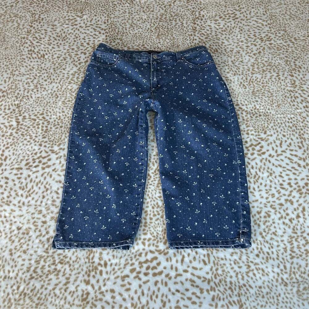 Gloria Vanderbilt Amanda Capri Size 12 Floral Denim Blue